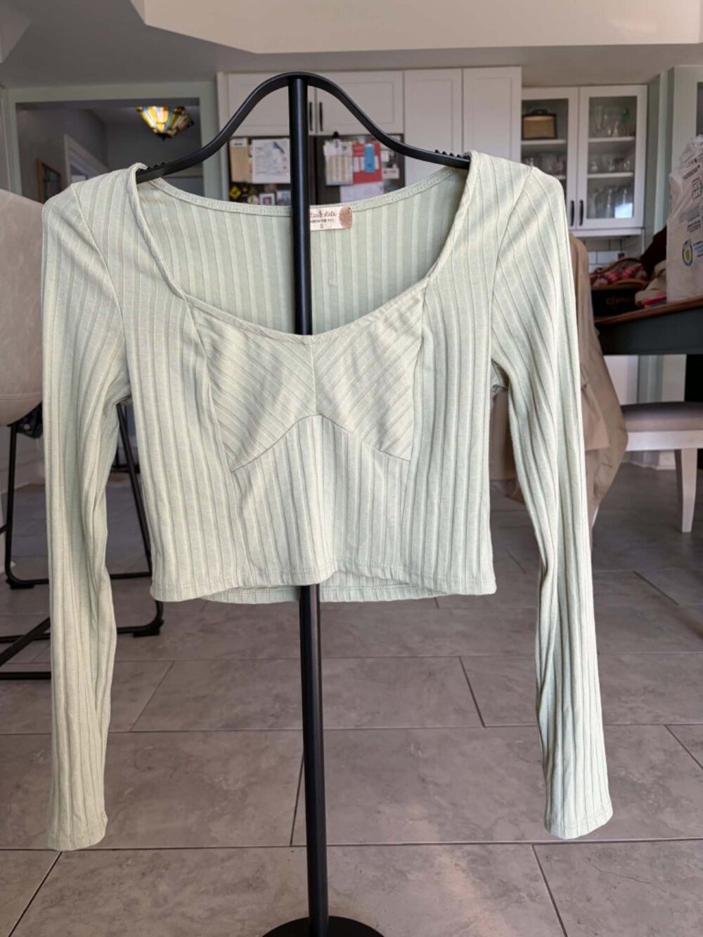 NWOT Altar'd State Ribbed Corset Style Long Sleeve Crop Top Sage Green S